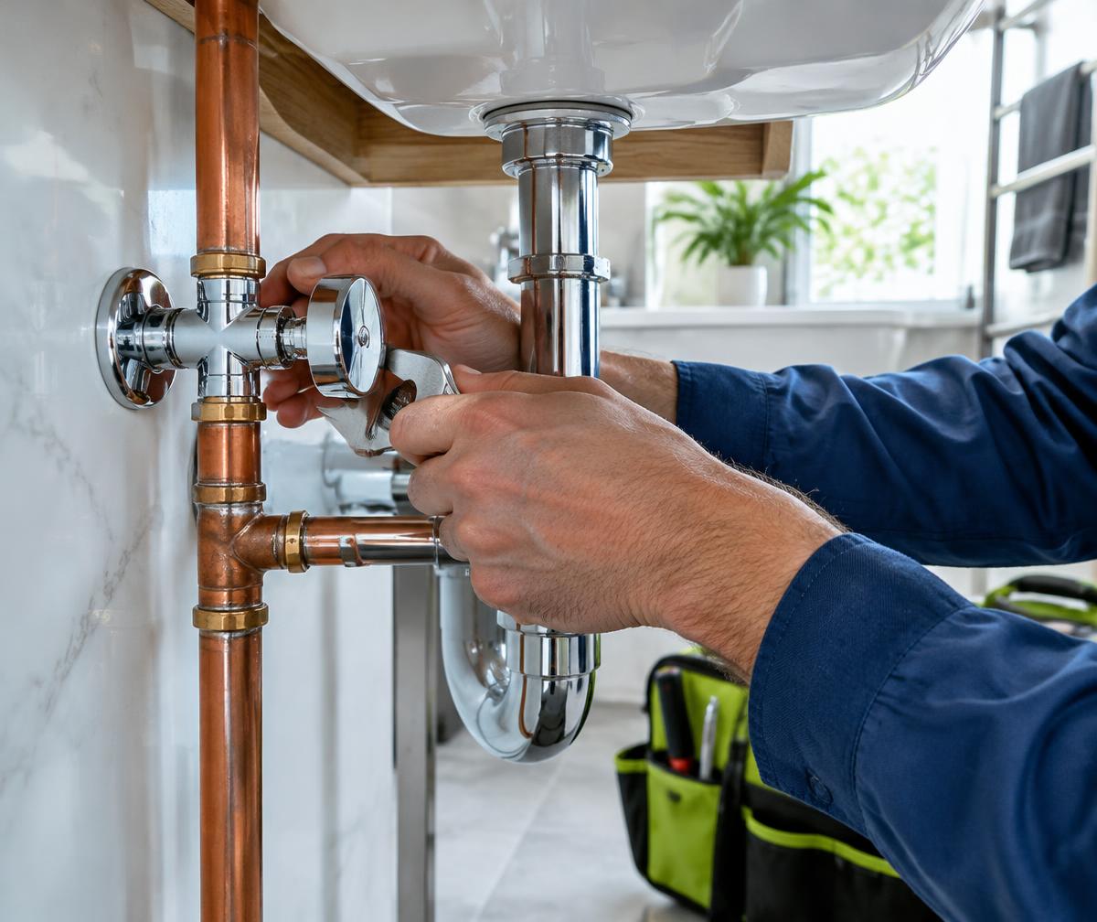 Réparation de raccords et de canalisations sous un lavabo